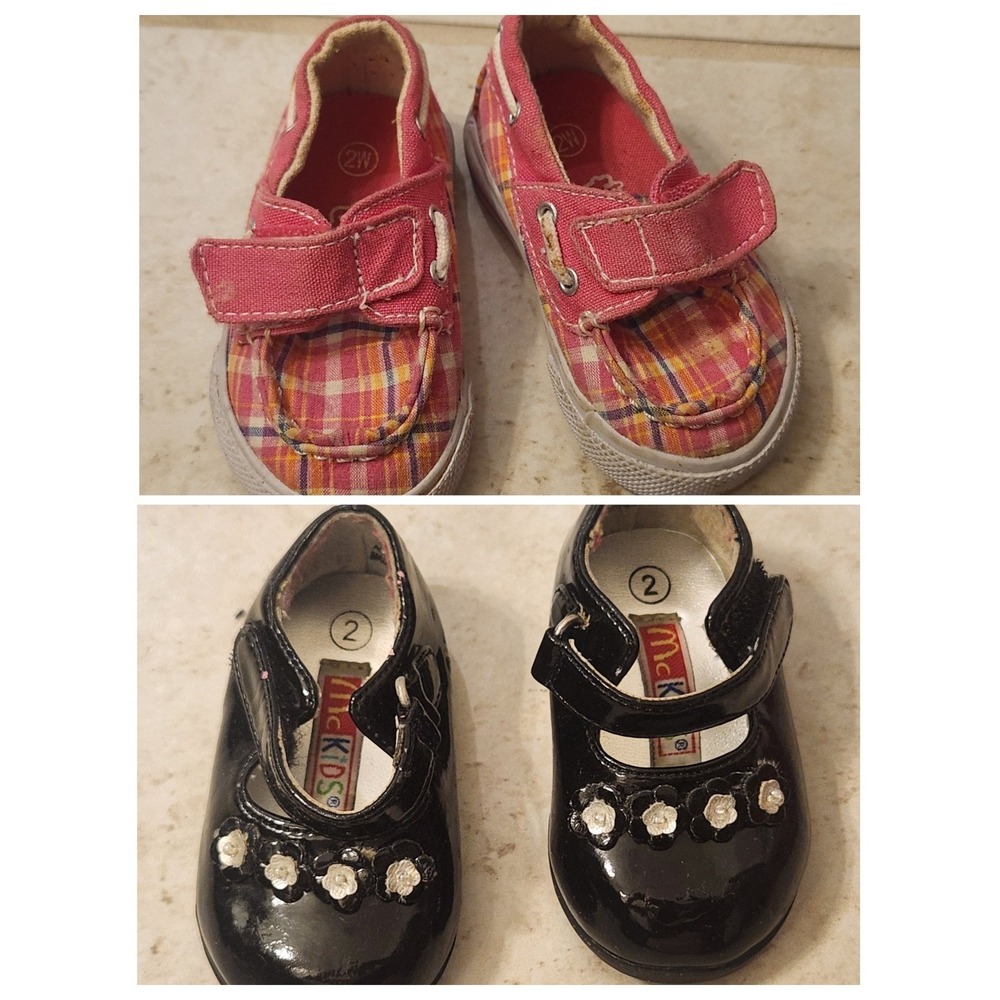 McKids Infant Girls Shoes Bundle Size 2 Mary Jane Patent Leather Plaid Boat Shoe